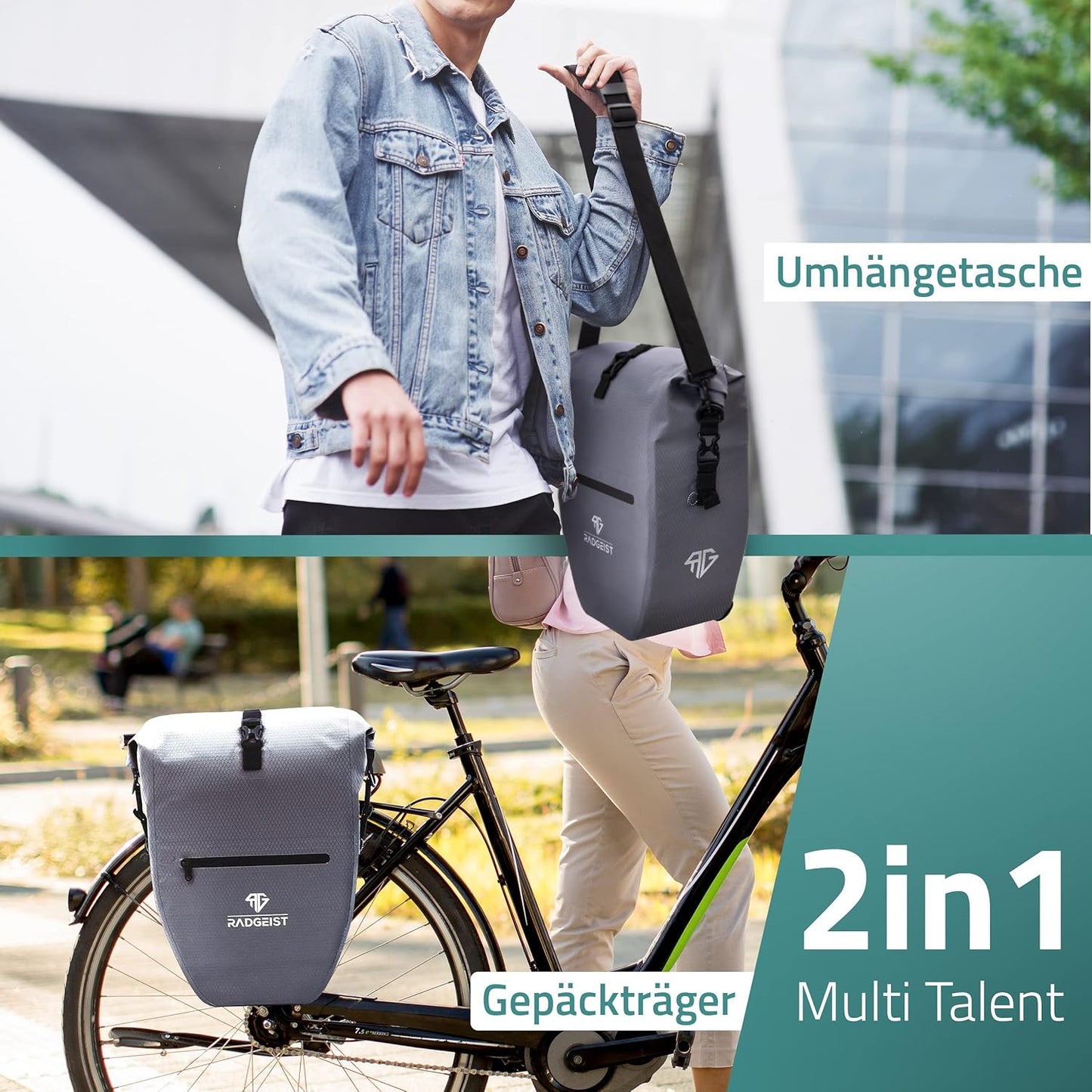 RADGEIST sacoche de vélo pour porte-bagages - sacoche de vélo pour porte-bagages - sacoche de vélo étanche et sac à bandoulière - sacoche de vélo avec réflecteurs