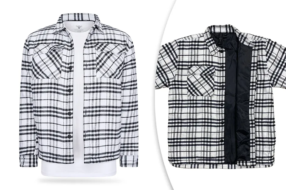 Chemise pour homme à carreaux, doublée et chaude – Chemise en flanelle pour homme - Blanche - XL