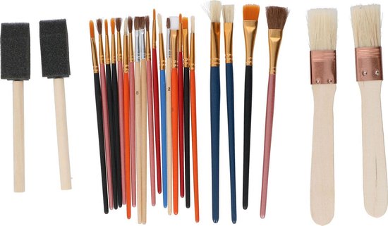 Set de pinceaux Artico - 25 pièces - Convient à différents types de peinture - Facile à nettoyer - Bois