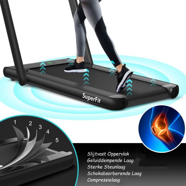 Tapis de course pliable 2 en 1 - électrique, silencieux et compact - 1 à 12 km/h - avec affichage LED et télécommande - noir