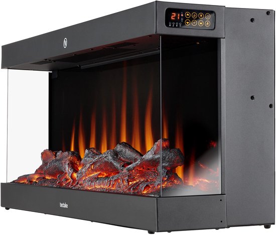tectake® Wall Fireplace - Cheminée électrique - Atmosphere Fireplace - 900W & 1800W - contrôlé par télécommande ou application - avec thermostat - Poêle - avec chauffage - cheminées - avec effets de bois et de lueur - flammes 3D - minuterie - 9 options de