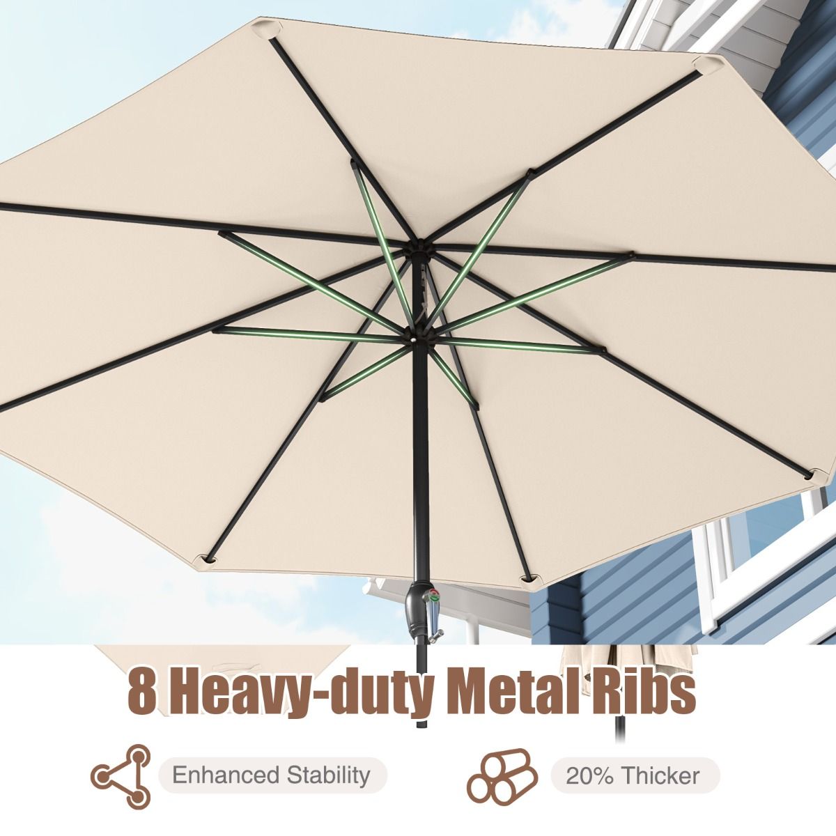 Parasol de terrasse Coast - avec manivelle - conception ventilée - 260 cm - beige