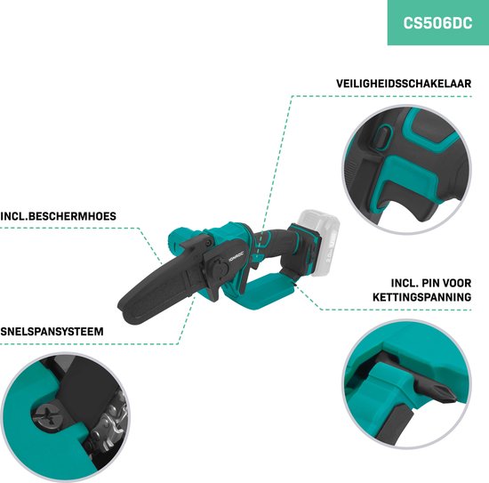 VONROC Mini tronçonneuse 20V - 152mm - Sans batterie ni chargeur rapide