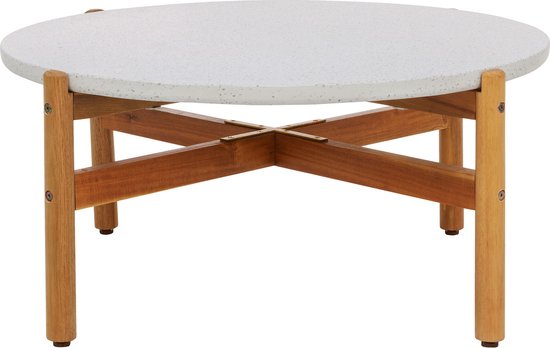Table basse Naturel/Blanc - Bois d'acacia et pierre - 84,5x84,5x38,5 cm - Table basse Terracina - House Nordic