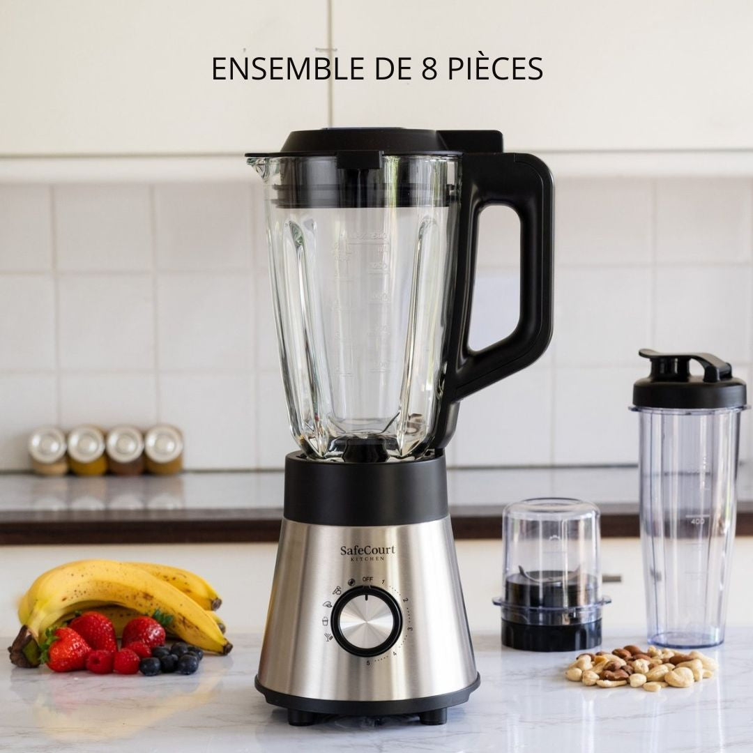 Blender - Safecourt Kitchen - Mixeur Smoothie puissant - 1000W - 1.5L - noir/métal