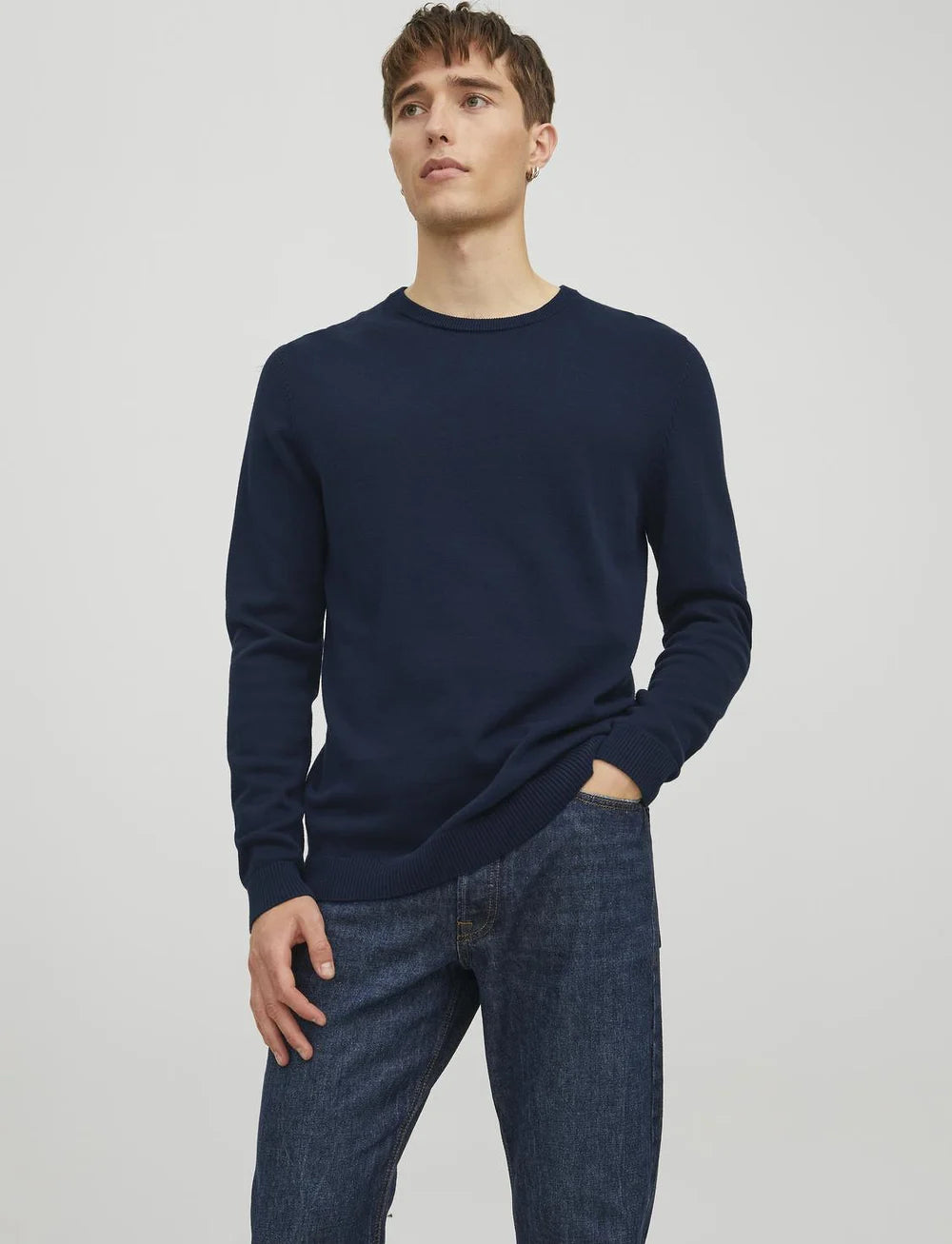 Pull en maille pour homme de JACK&JONES - Col rond et texture côtelée - Taille L - Bleu