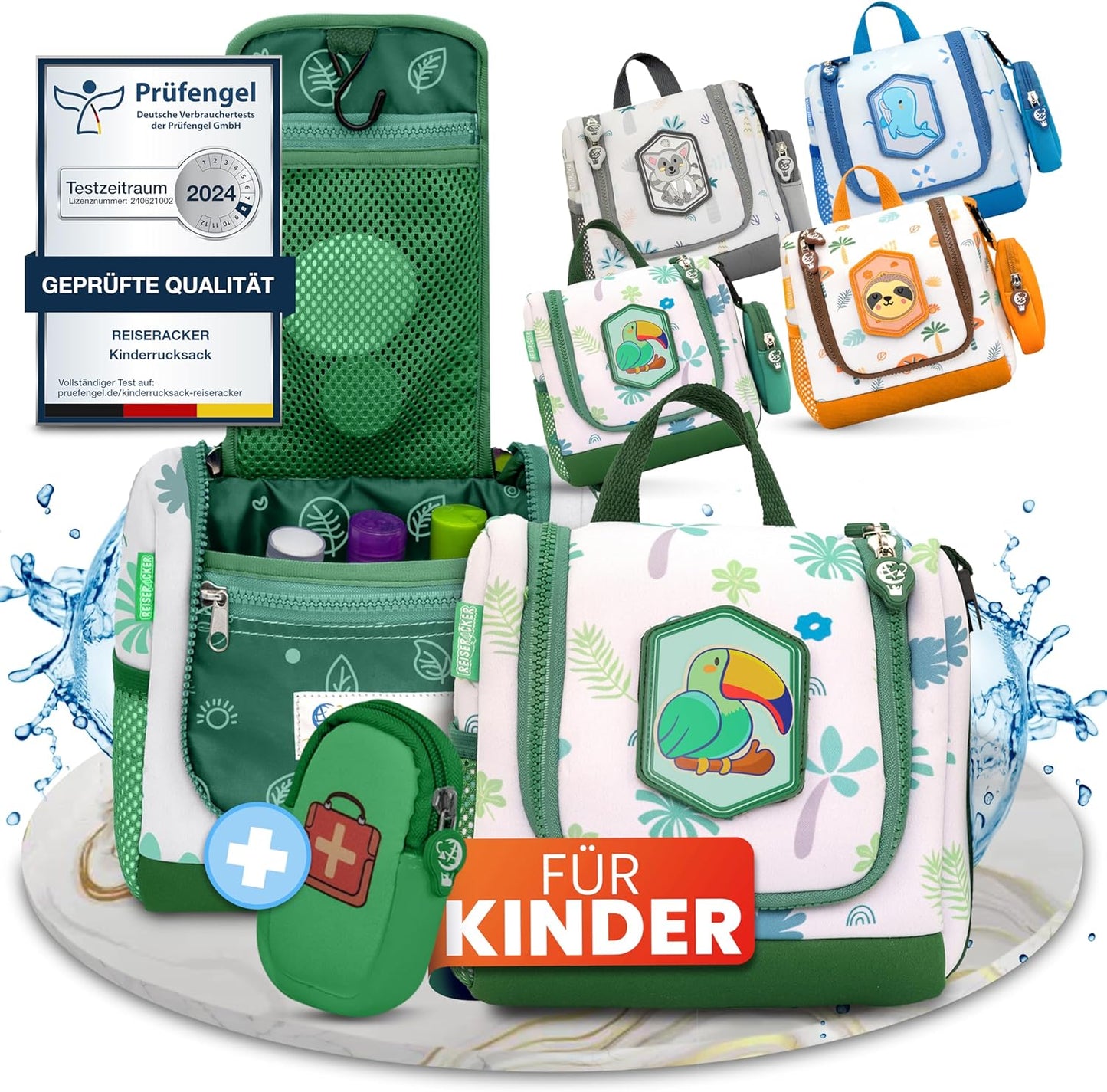 REISERACKER Trousse de toilette pour enfants - 21 x 9 x 18 cm - vert
