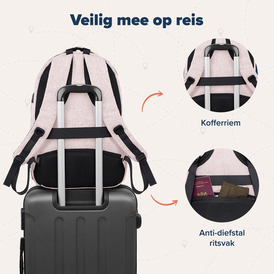 TRVLMORE Sac à dos - 36L - 17 Inch - Sac à dos pour ordinateur portable avec USB - Cartable - Homme et Femme - Sac Rose