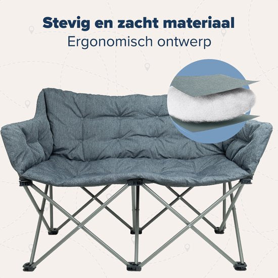 TRVLMORE Chaise de camping - 2 personnes - Pliable - Sac de transport inclus - Chaise de camping - Capacité de charge 240 kg - Gris