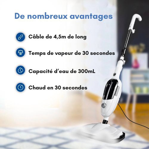 Balai Vapeur Multifonctions - URGOODS - Nettoyeur vapeur - Élimine 99.9% des Bactéries - Manche extensible