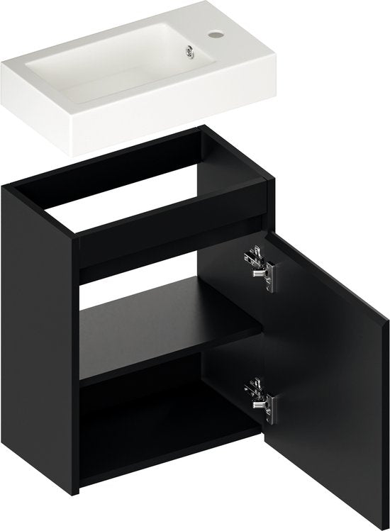 Meuble de toilettes Mirlux noir mat - Meuble-lavabo - Meuble de WC - Meuble de salle de bains - 40 cm