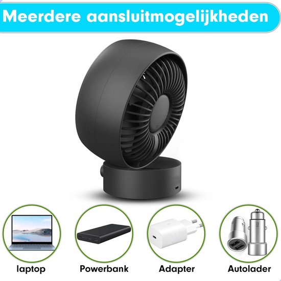 K&L Silent Fan - Modèle de table - Alimenté par USB - Inclinable - Noir