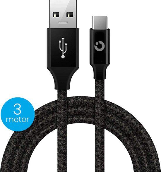 Auronic Câble USB-C - 3M - 2,4A - USB C vers USB-A - Nylon tressé - Noir