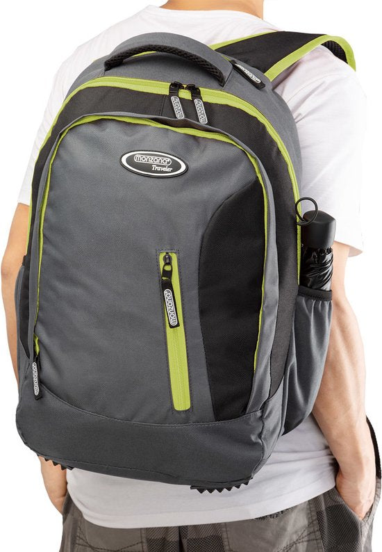Sac à dos pour ordinateur portable - 34L avec port USB et compartiment pour ordinateur portable de 15,6" - Gris/Vert