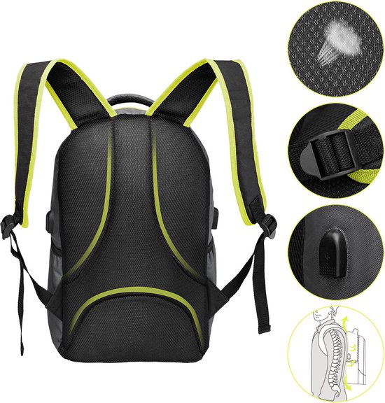 Sac à dos pour ordinateur portable - 34L avec port USB et compartiment pour ordinateur portable de 15,6" - Gris/Vert