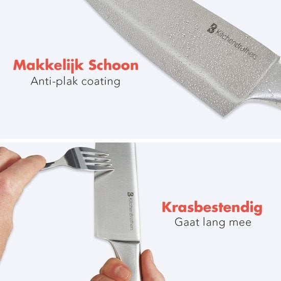 KitchenBrothers Set de couteaux de 16 pièces - avec ciseaux et acier d'affûtage - Argent/Acier inoxydable