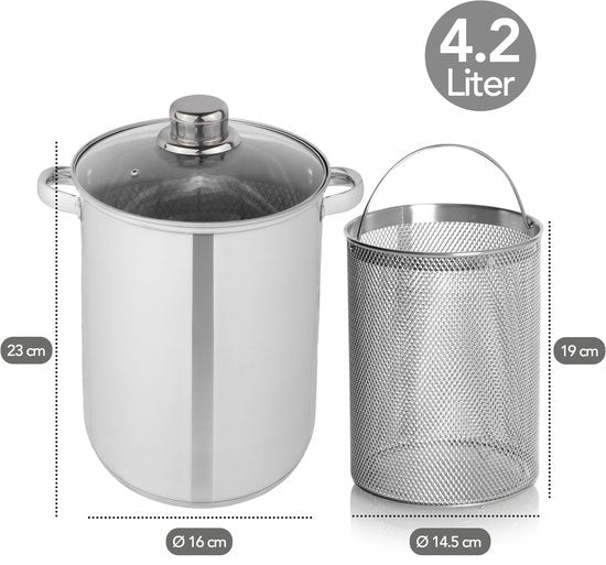 Aviro Asparagus pan - Pasta pan - Ø 16.5 cm - 23cm de haut - 4.2L - Multifonctionnel - Convient à toutes les sources de chaleur - acier inoxydable