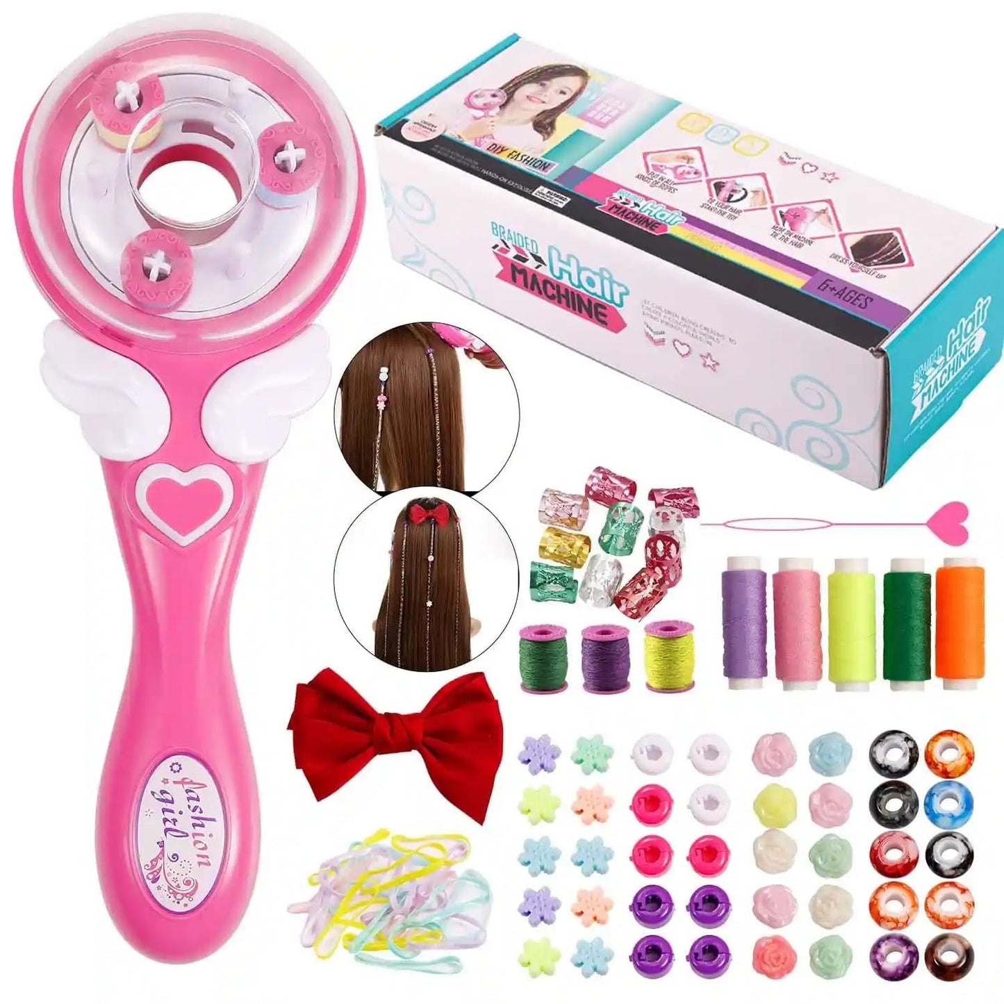 Kit de coiffure WHIZZBRAID pour filles - Kit combiné comprenant une tresseuse automatique et un appareil pour décorer les cheveux