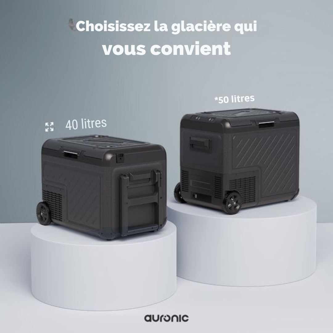 Glaçière électrique Auronic - Compresseur - Avec roues - 12V 230 Volt - Voiture - 50L - Noir/Gris