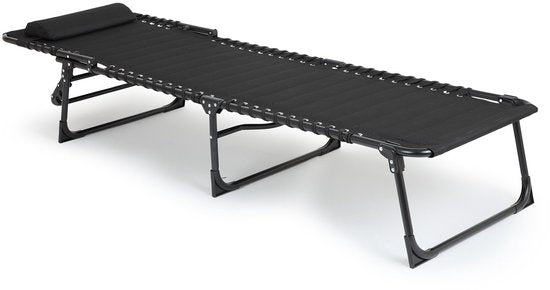 909 OUTDOOR Chaise longue pliable - Noir - Avec coussin et dossier réglable - 189x59x30 cm - Jusqu'à 110 kg