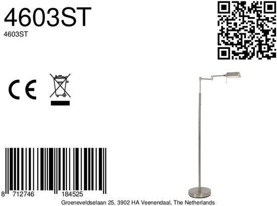 Lampadaire GlowGo 4603ST – Orientable et inclinable, en acier, éclairage LED sans fil avec batterie, Mexlite