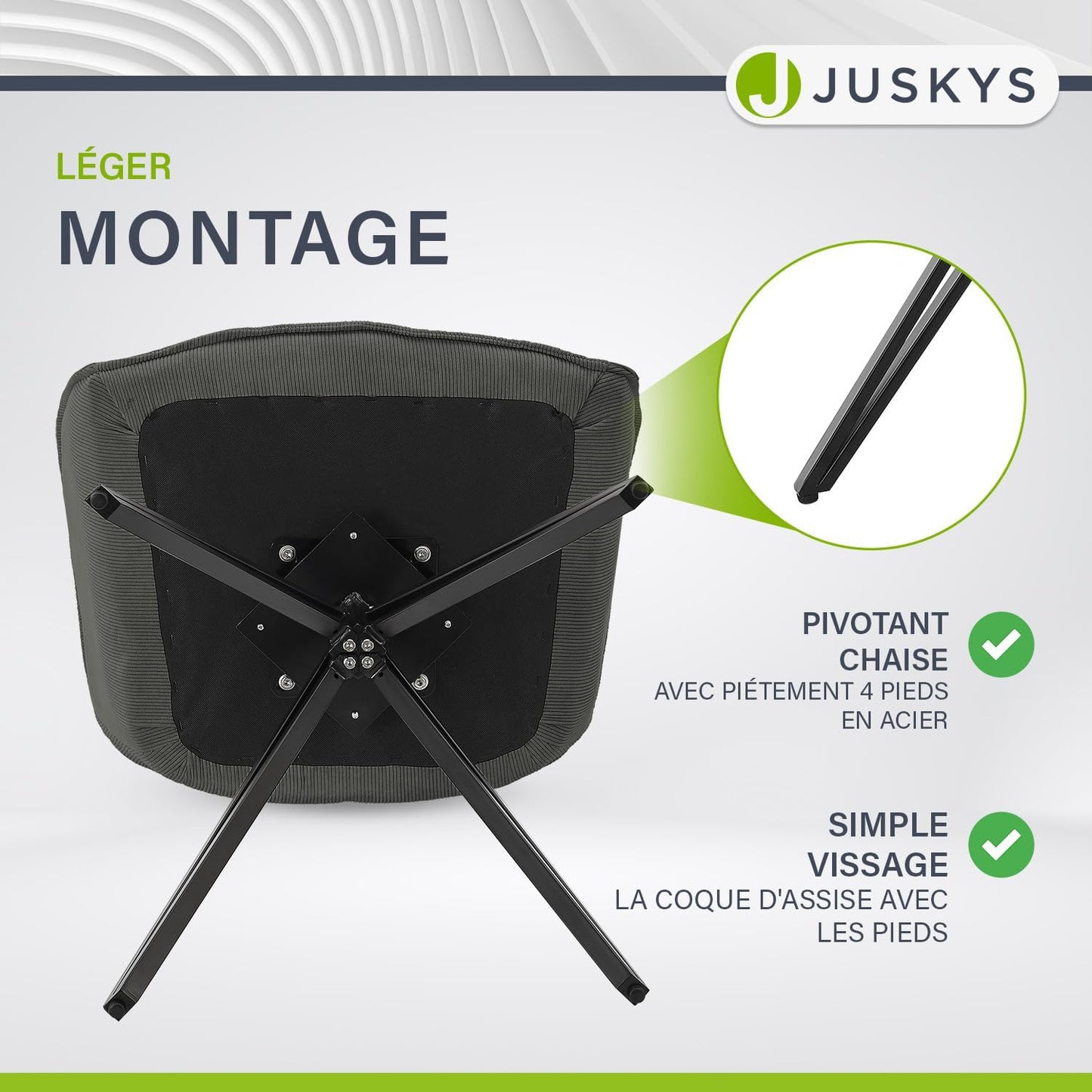 Chaise de salle à manger Juskys avec accoudoir - capacité de 120 kg - 61 x 57 x 85 cm - gris clair