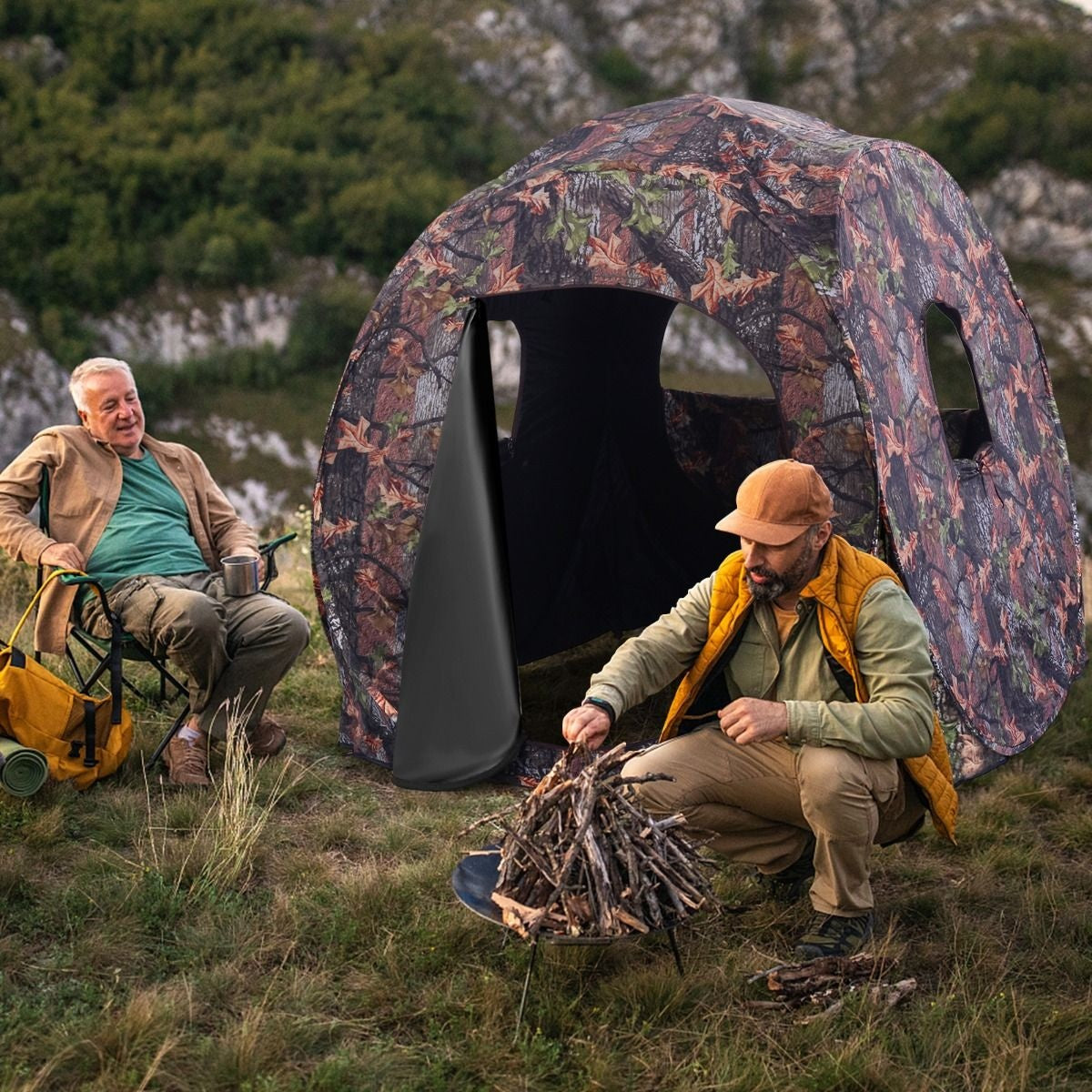 Cabane de chasse rétractable Coast pour 3 personnes Tente de chasse Cadre en acier Fenêtres en maille Sac de transport Sangles Piquets de sol Camouflage 152 x 152 x 163cm