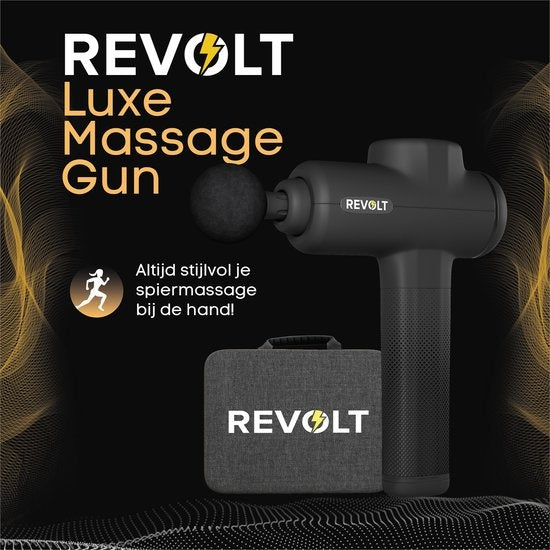 Revolt® Luxury Massage Gun - Extra Strong - Pour la récupération musculaire et les blessures - High Amplitude - 6 vitesses différentes - 6 accessoires - Luxury Storage Case