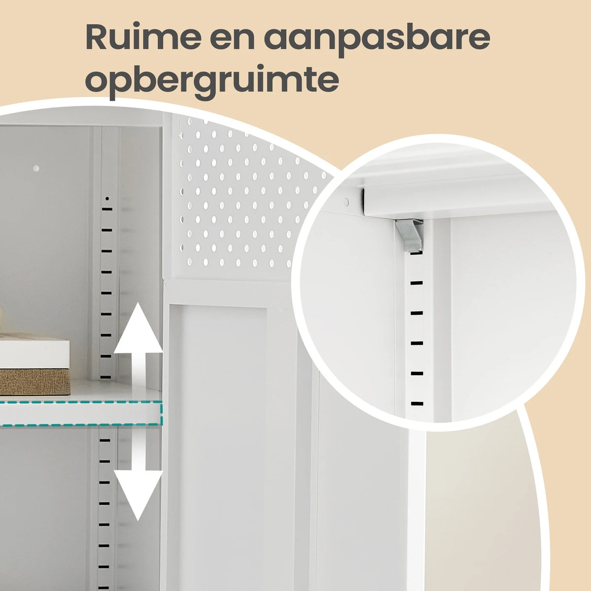 Armoire de rangement en métal Ochama 80 x 40 x 76 cm - Double porte - Étagère réglable - Blanc mat et jaune chameau