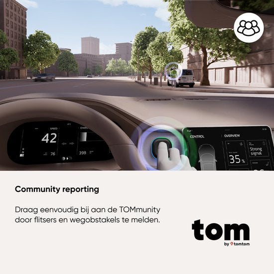 Tom by TomTom | Détecteur de radars pour voiture | Avertit en cas de radars fixes et mobiles, ainsi que d'embouteillages | Sans abonnement | CarPlay et Android Auto | Fabriqué en Europe