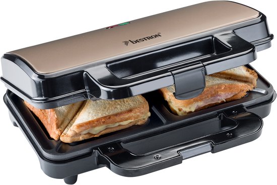 Appareil à croque-monsieur Bestron - ASM90XLSAT - 900 W - Pour 2 croque-monsieur - Revêtement antiadhésif - Blanc/Gris - Garantie de 5 ans