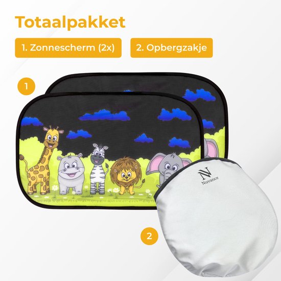 Pare-soleil Nuvance pour voiture - Lot de 2 - avec protection UV pour bébés et enfants - Pare-soleil pour vitres latérales - Autocollants - Taille unique - Animaux