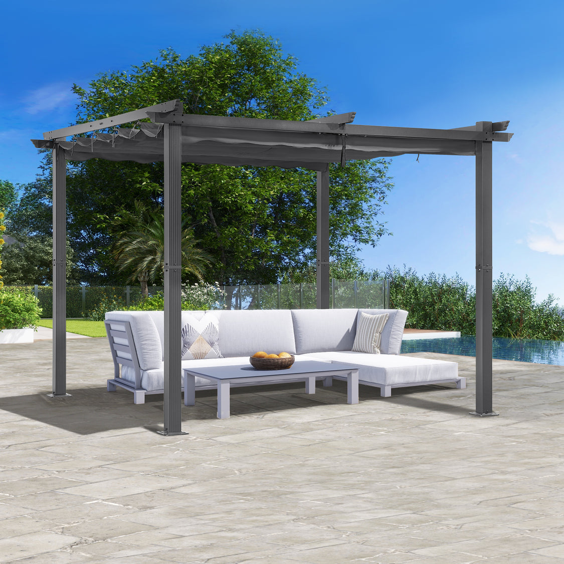 Pergola Angel Living en aluminium avec toit rétractable et réglable - 3 x 3 m - Gris/Anthracite