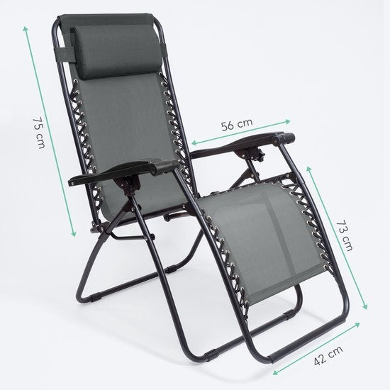 LifeGoods Chaises de jardin pliables - 30°-90° réglables - Métal - Gris foncé