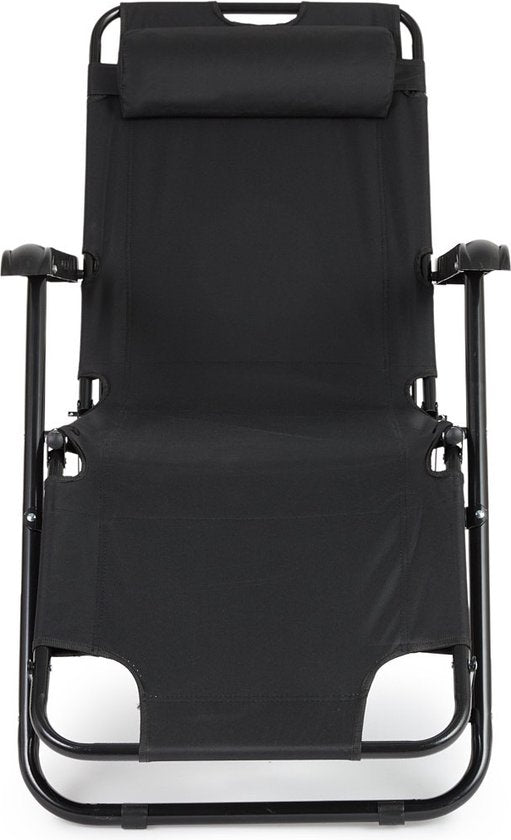 Chaise longue d'extérieur - Pliable - Lot de 2 - Réglable - Polyester & Métal - Noir