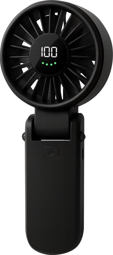 TTD® Hand Fan Rechargeable - Mini ventilateur - 5 étapes avec affichage numérique - 150 degrés de rotation - Tenez, posez ou accrochez à votre cou - USB-C Rechargeable - Batterie 5000 mAh