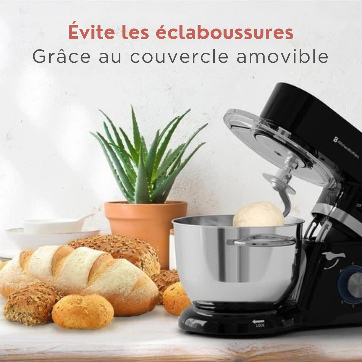 Robot de cuisine - KitchenBrothers - Affichage et minuterie - 6L - 1400W - Noir