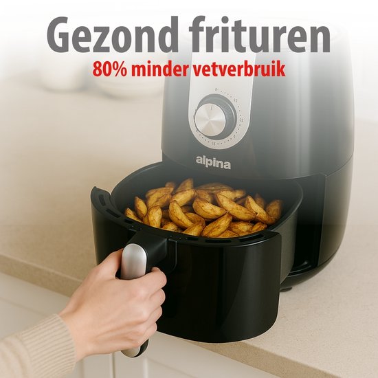 Alpina Airfryer 2L - Friteuse à air chaud pour 1 à 4 personnes - Friteuse à air chaud avec minuterie - Température réglable de 80 à 200 degrés - Avec fonction minuterie - Four à air chaud 900 W