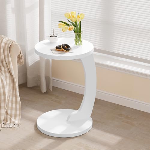 Table d'appoint ronde en forme de C Woltu - Blanc - Ø38 x H55 cm