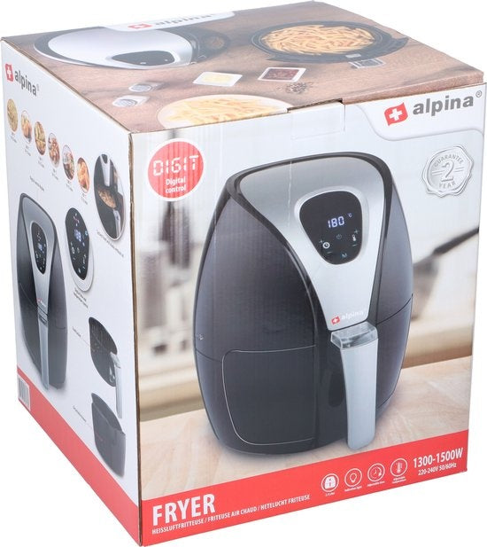 Alpina Friteuse à air chaud L - 2,4 litres - 80-200°C - Minuteur - 1500 Watt - Noir