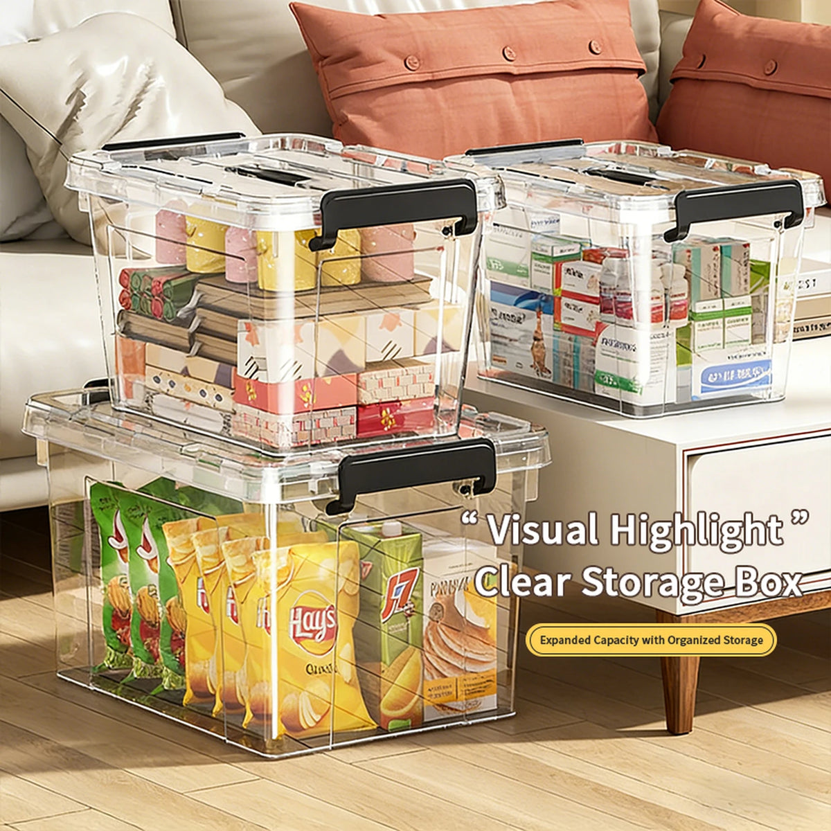 Lot de 4 boîtes de rangement avec couvercle E-Yayun - 51 x 39 x 27 cm - Très résistantes et empilables - Transparentes