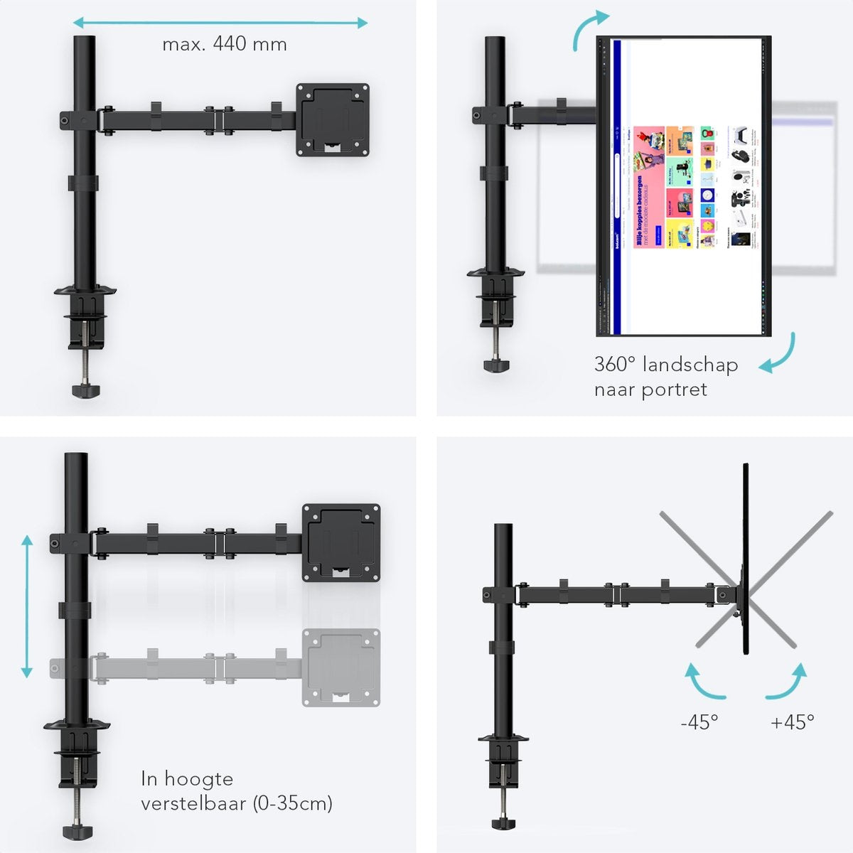 Auronic Monitor Arm - 1 écran - 13 à 32 pouces - réglable - acier - noir
