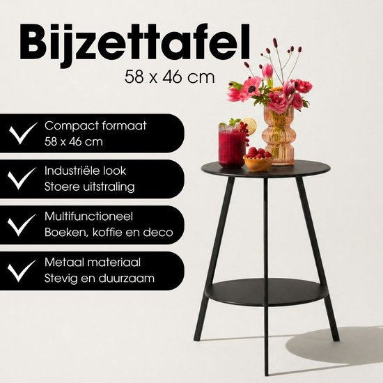 Mica Decorations Seattle : table d'appoint ronde d'extérieur - table basse - table de salon d'extérieur - peut également servir de petite table pour plantes ou de support pour plantes - métal - 58 x 46 cm - noir