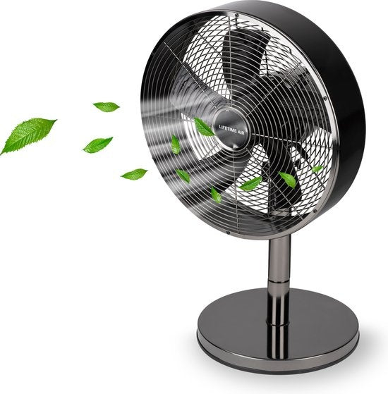 Ventilateur de table Lifetime Air - 230V - Ventilateur de bureau 30CM - 3 vitesses - Fonction oscillante - Inclinaison - Noir