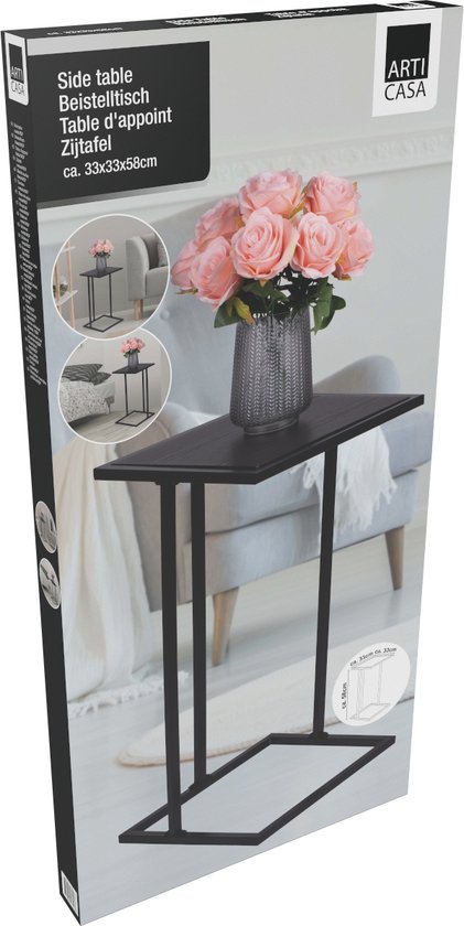 Arti Casa Table d'appoint - Métal et MDF - 58 x 33 x 33 CM - Table de chevet - Table à plantes - Table pour ordinateur portable - Look industriel - Noir