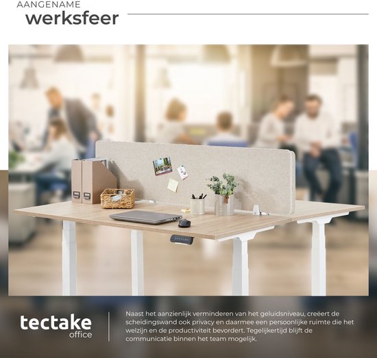 tectake® Séparateur d'écran de bureau Noisy - Avec noyau en PET insonorisant - Livré avec 2 clips de fixation - Dimensions (Lxl) 130 x 40 cm - Beige