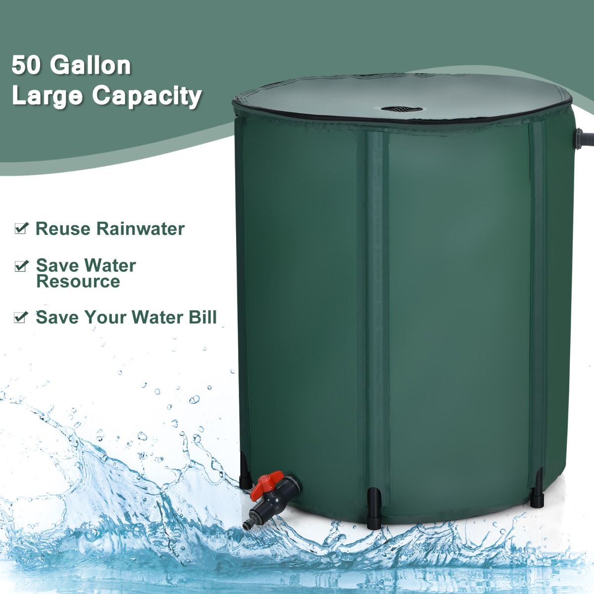 Réservoir d'eau - COAST - Cuve d'eau - Pliable - PVC - 200 L - 60 x 70 cm - Vert