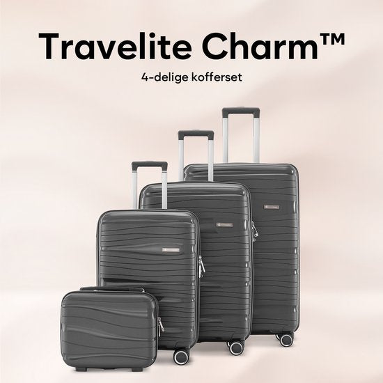 SKYCASES Travelin' Charm Hand Luggage Suitcase - 40L - Numerical Lock - 35x21x54 cm - Lightweight & Durable - Includes Free Pouch - Anthracite