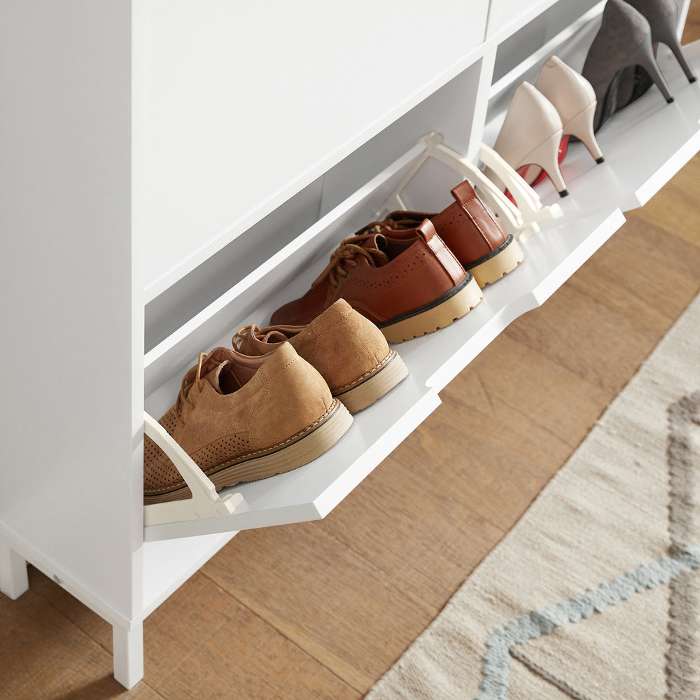 SoBuy FSR100-W Meuble de rangement pour chaussures Meuble de rangement pour chaussures à 4 feuilles Meuble de rangement pour chaussures dans l'entrée - Blanc, 100x19x91cm