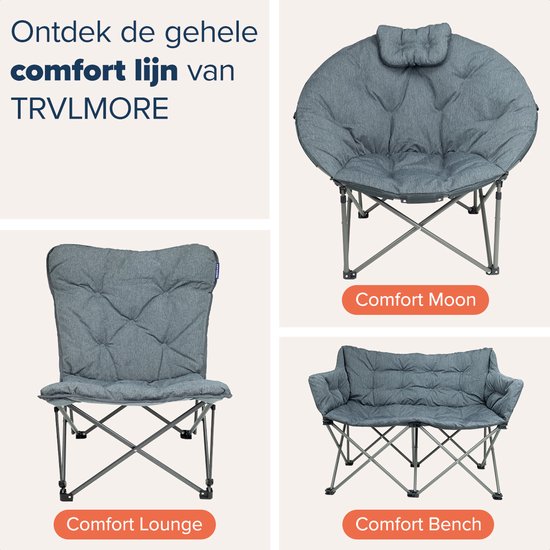 TRVLMORE Chaise de camping - 2 personnes - Pliable - Sac de transport inclus - Chaise de camping - Capacité de charge 240 kg - Gris
